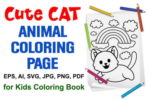 Cat Coloring Page for Kids Cute Animal