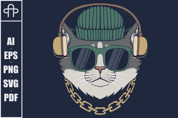 Cat Headphones Vector Illustration