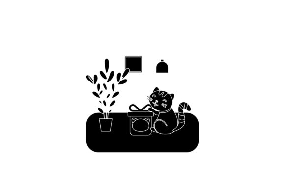 Cat Icon Cute Open Gifts Black Filled