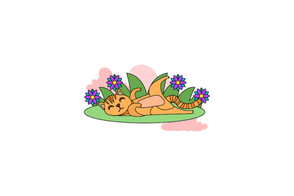 Cat Icon Cute Played Color Outline
