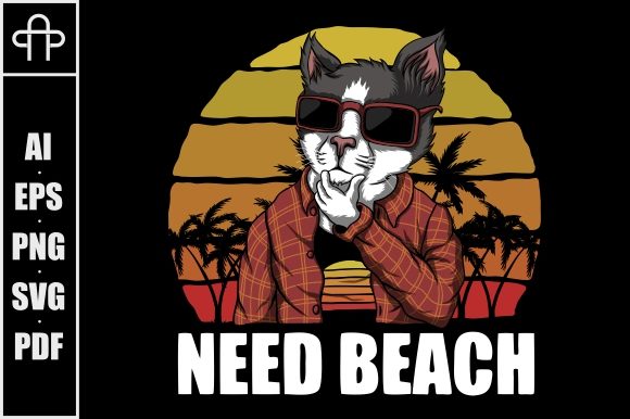 Cat Need Beach Sunset Retro