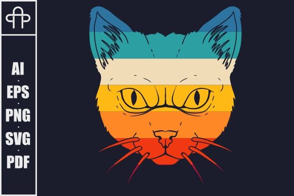 Cat Retro Colorful Illustration