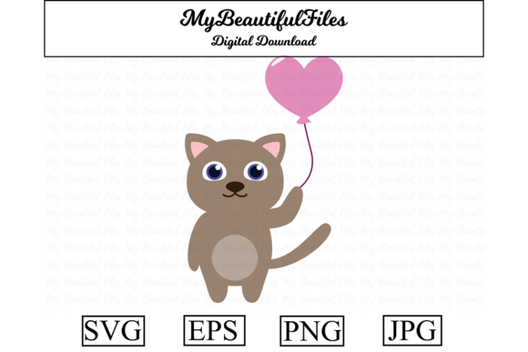 Cat with Heart Balloon - Valentines Day
