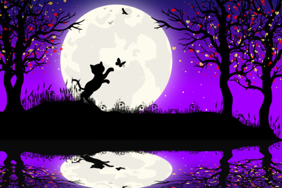 Cute Cat and Butterfly Silhouette