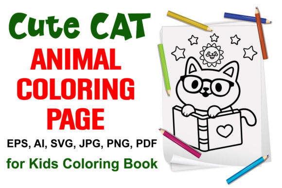 Cute Cat Animal Coloring Page for Kids