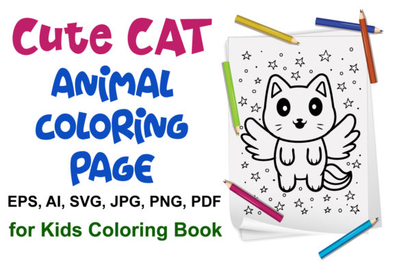 Cute Cat Coloring Page for Kids - Animal