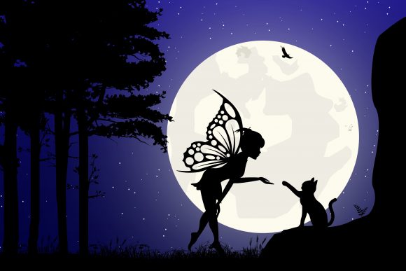 Cute Fairy and Cat Silhouette