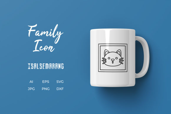 Family Icon Cat Frame Line Black