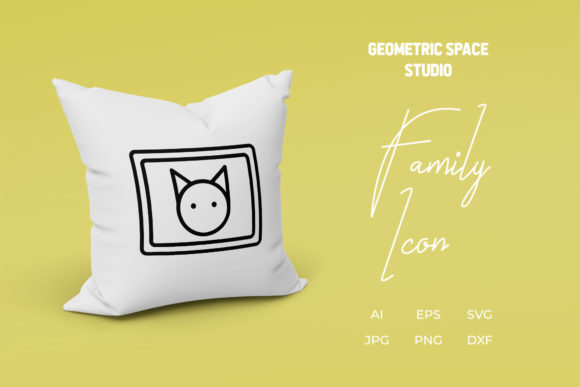 Family Icon Cat Frame Pet Line Black