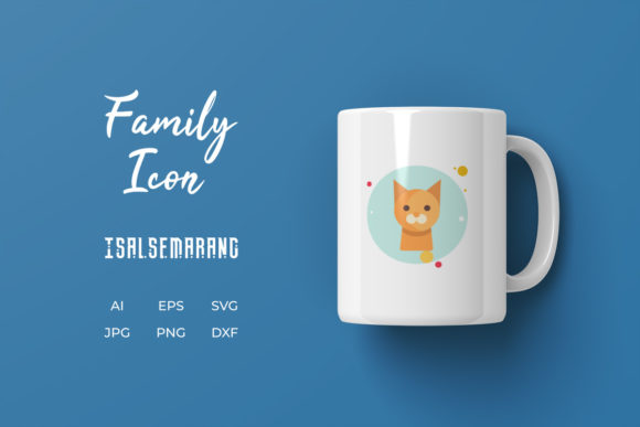 Family Icon Cat Pet Circle Blue
