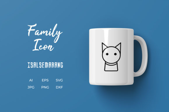 Family Icon Line Black Cat Pet