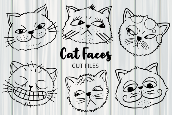 Hand Drawn Cute Doodle Cat Faces Vector